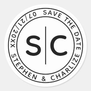 Adesivo Redondo Casamento De Monograma Moderno Salva A Data
