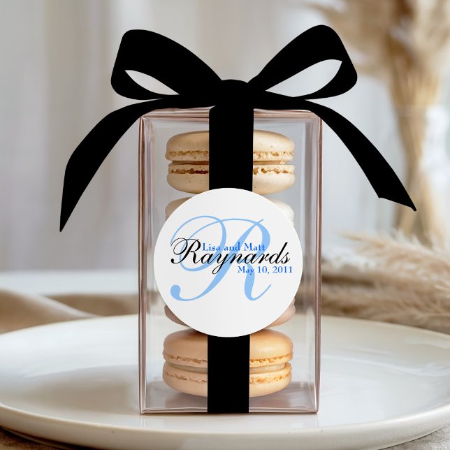 Adesivo Redondo Casamento de Monograma Negro Azul (Criador carregado)