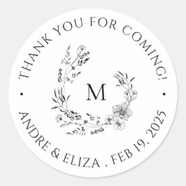 Adesivo Redondo Casamento de Monograma Negro e Branco Obrigado Sti