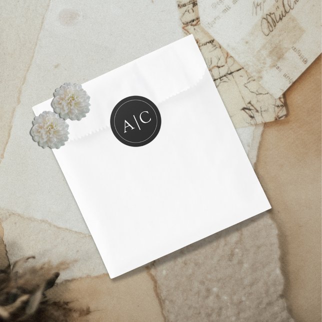 Adesivo Redondo Casamento de Monograma Negro Minimalista (Criador carregado)