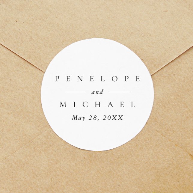 Adesivo Redondo Casamento de Monograma Personalizado Branca e Pret (Chic and elegant wedding sticker.)