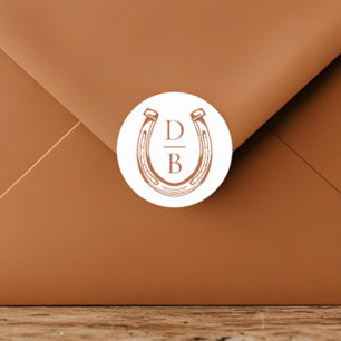 Adesivo Redondo Casamento de Monograma Personalizado Rustic Wester