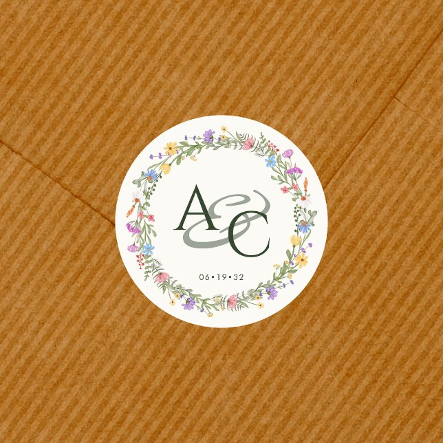 Adesivo Redondo Casamento de Monograma Russo Moderno (Criador carregado)