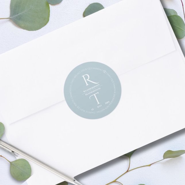 Adesivo Redondo Casamento de Monograma Simples de Cinzas Brancas E (Criador carregado)