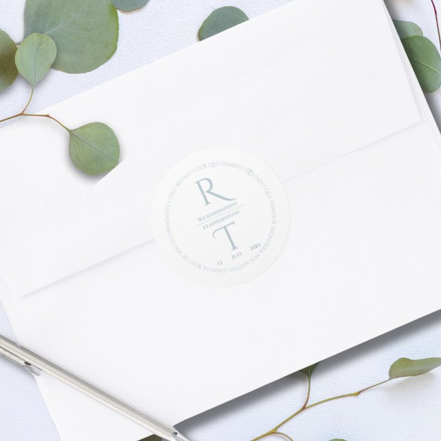 Adesivo Redondo Casamento de Monograma Simples de Cinzas Brancas E (Criador carregado)