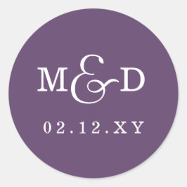 Adesivo Redondo Casamento de Monograma Simples e Roxo