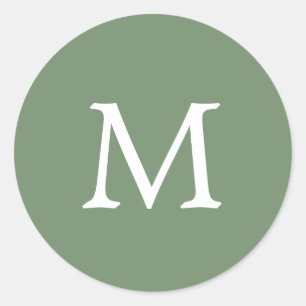 Adesivo Redondo Casamento de Monograma Verde de Cor Sólida Simple