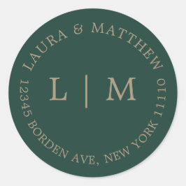 Adesivo Redondo Casamento de Monograma Verde Esmeralda