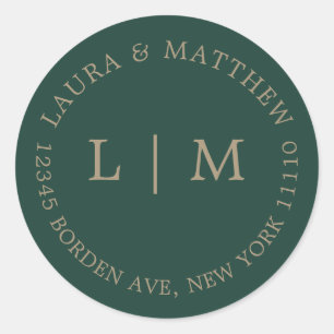 Adesivo Redondo Casamento de Monograma Verde Esmeralda