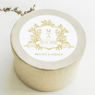 Adesivo Redondo Casamento de Monogramas de Festa Floral Dourada El