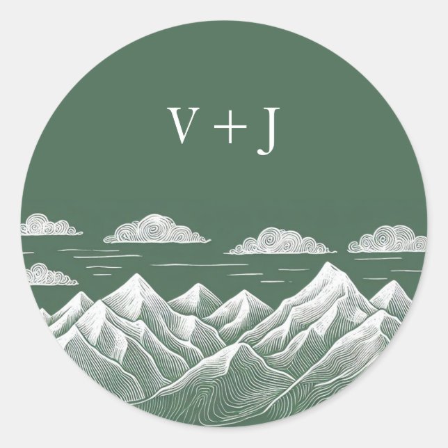 Adesivo Redondo Casamento de Montanha Verde (Frente)