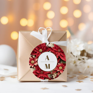 Adesivo Redondo Casamento de Natal Floral Rustic Pine Poinsettia