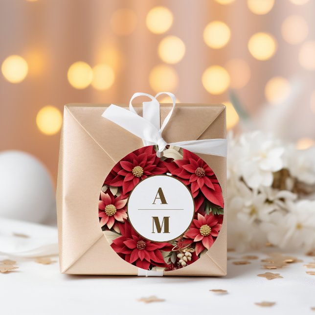 Adesivo Redondo Casamento de Natal Floral Rustic Pine Poinsettia (Criador carregado)