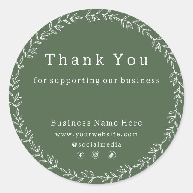 Adesivo Redondo Casamento de Negócios Quimétricos Dark Sage Green (Frente)