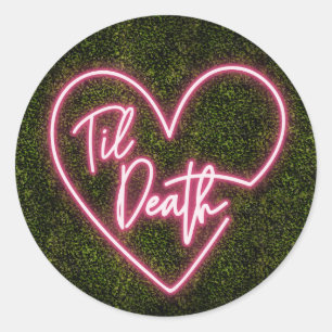 Adesivo Redondo Casamento de Neon Boxwood Til Death