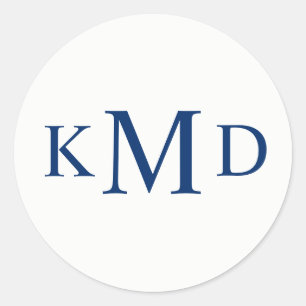 Adesivo Redondo Casamento de noivos de marinho branco com monogram