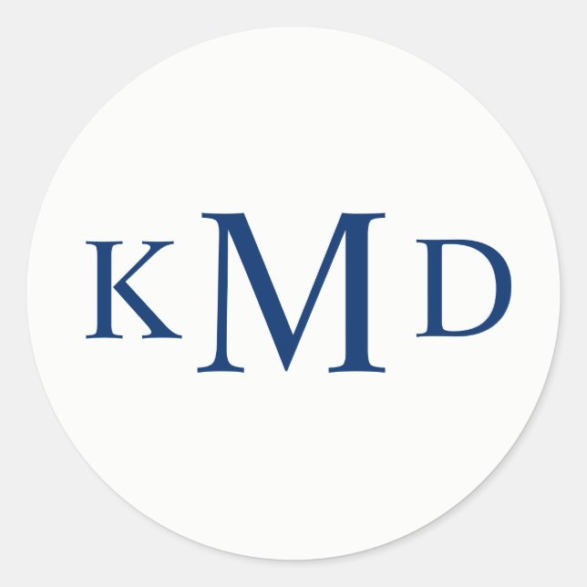 Adesivo Redondo Casamento de noivos de marinho branco com monogram (Frente)