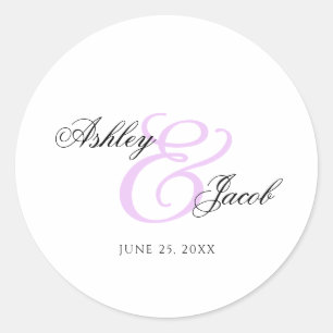 Adesivo Redondo Casamento de Nome Personalizado Roxo Claro Elegant