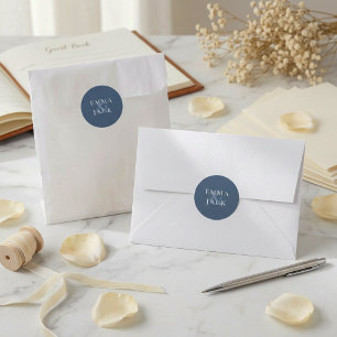 Adesivo Redondo Casamento de Nomes de Casal Serifete Naval Elegant