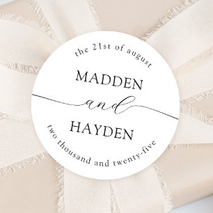 Adesivo Redondo Casamento de Nomes Personalizados de Branco Negro 