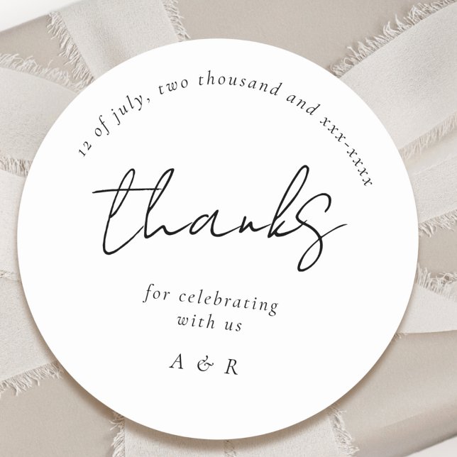 Adesivo Redondo Casamento de Nomes Personalizados de Branco Negro  (Criador carregado)