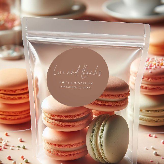 Adesivo Redondo Casamento de Obrigados de Amor Mole Brown Minimali (Criador carregado)