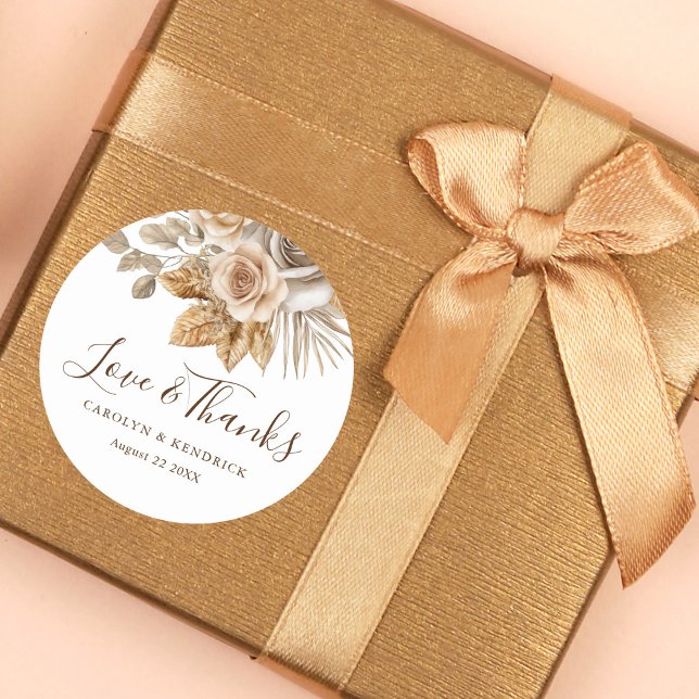 Adesivo Redondo Casamento de Obrigados e amor floral neutro de Boh (Criador carregado)