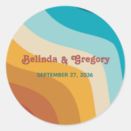 Adesivo Redondo Casamento de Ondas Arco-íris Coloridas do Retro Mo