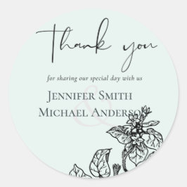 Adesivo Redondo Casamento de Orçamento de Folha de Jardim Botânico