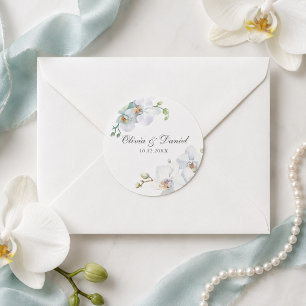 Adesivo Redondo Casamento de Orquídea Branca Moderna e Elegante