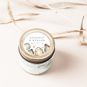 Adesivo Redondo Casamento de Ostras de Aquarela Costeira