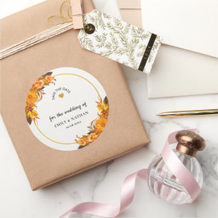 Adesivo Redondo Casamento De Outono De Girassol Laranja Salvar A D