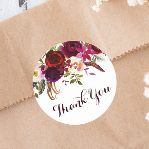 Adesivo Redondo Casamento de outono de Watercolor Floral Obrigado