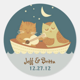 Adesivo Redondo Casamento de Owl & Pussycat Storybook (Azul-mar)