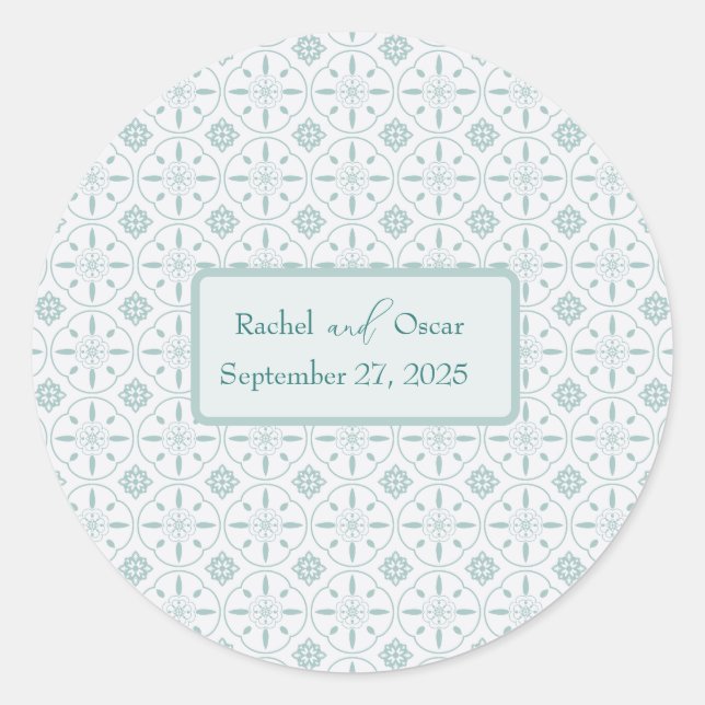Adesivo Redondo Casamento de padrão azul Pastel (Frente)