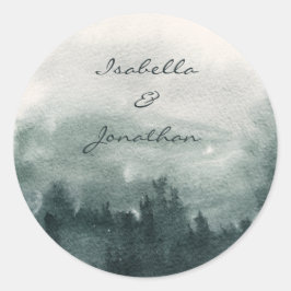 Adesivo Redondo Casamento de Paisagem da Floresta de abstrato Wate