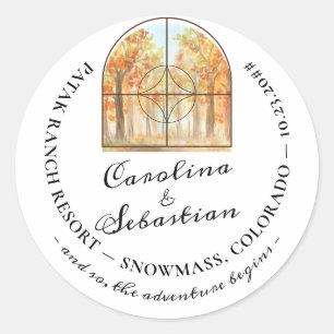 Adesivo Redondo Casamento de Paisagem da Floresta Montanha Inicial