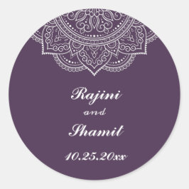 Adesivo Redondo Casamento de Paisley Índio Branco Elegante EggPlan