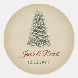 Adesivo Redondo Casamento de Papel Kraft de Árvore de Natal Elegan