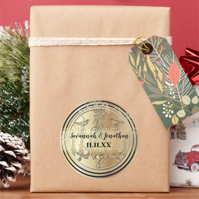 Adesivo Redondo Casamento de Pássaros com Chandelier Chandelier, D (Feriado)