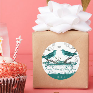 Adesivo Redondo Casamento de Pássaros Rústicos Românticos com Mint