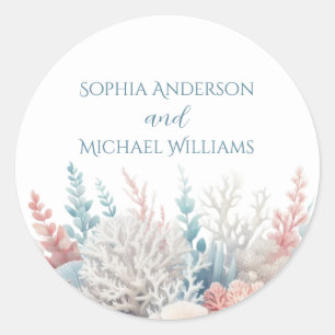 Adesivo Redondo Casamento de Pastel Coral Reef-Beach- Stickers Cas