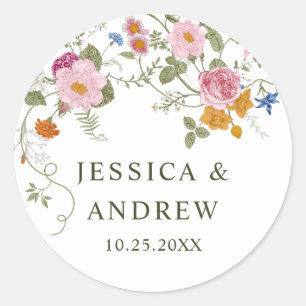 Adesivo Redondo Casamento de Pastel Pink Bohemian Wildflower
