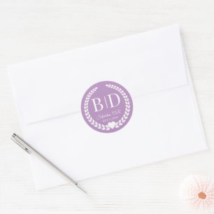 Adesivo Redondo Casamento de Pastel Purple Bride e Groom Monograma
