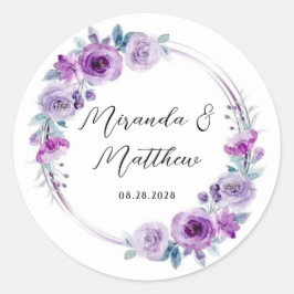 Adesivo Redondo Casamento de Peões de Aquarela Roxa