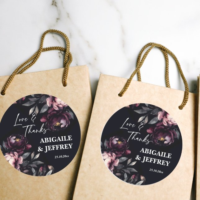 Adesivo Redondo Casamento de peônias escuras obrigado a favor (Dark moody peonies wedding thank you favor stickers favor gift stickers wedding favors)