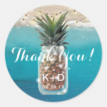 Casamento de Pineapple Mason Jar Beach Obrigado