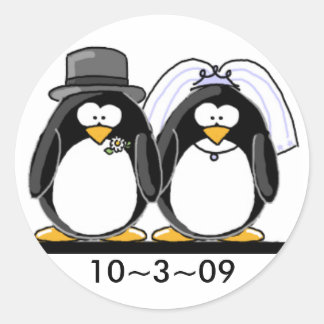 Adesivo Redondo Casamento de Pinguins