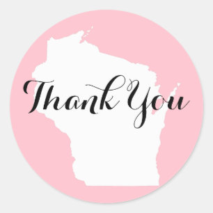 Adesivo Redondo Casamento de Pink White e Black Wisconsin Obrigado