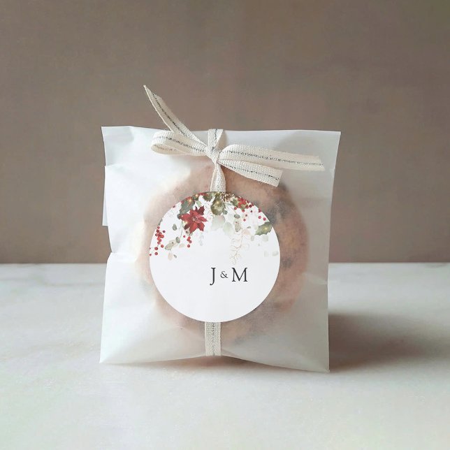 Adesivo Redondo Casamento de Poinsettia Vermelha de Natal (Criador carregado)